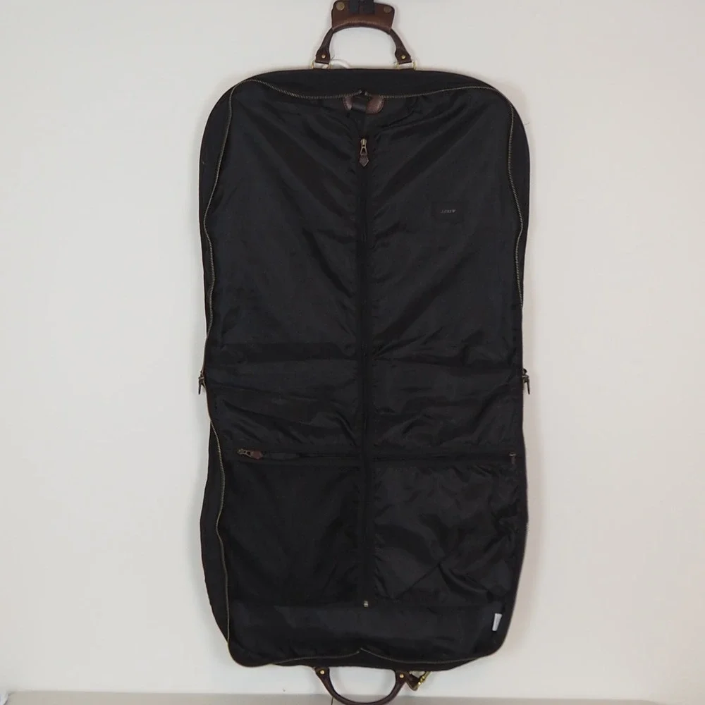 J.Crew Black Leather & Canvass Garment Bag Carry On Luggage Shoulder Strap